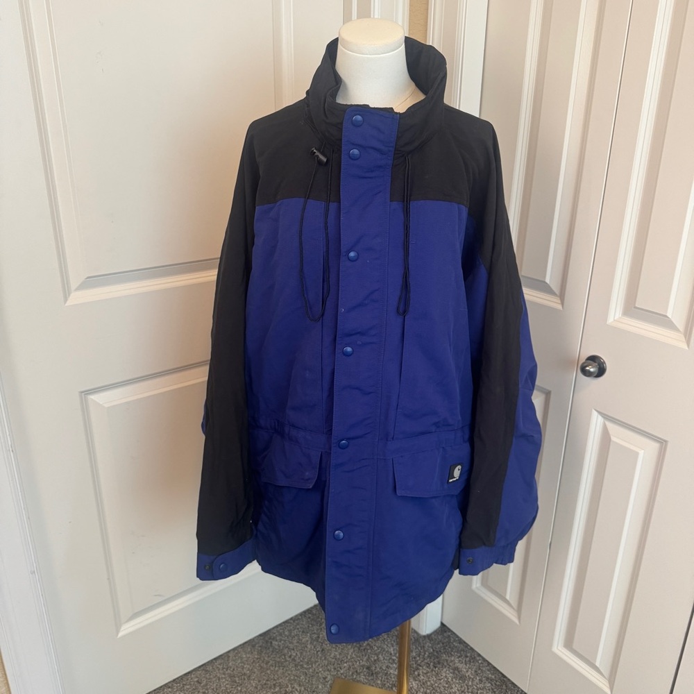 Carhartt Men XL* Blue Anorak Rain Jacket Coat Full Zip Hooded Mesh Lined 90s